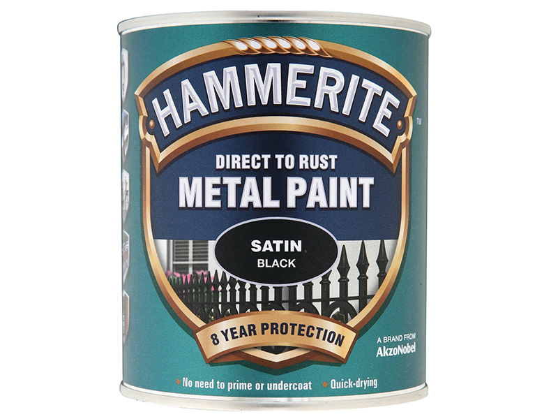 HMMSATBL750 Hammerite Direct to Rust Satin Finish Metal Paint Black