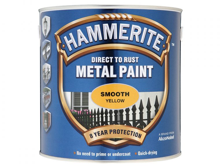 HMMSFY25L Hammerite Direct to Rust Smooth Finish Metal Paint Yellow 2