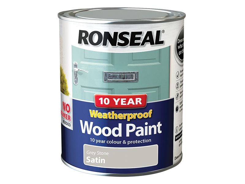 RSL38791 Ronseal 10 Year Weatherproof Wood Paint Grey Stone Satin
