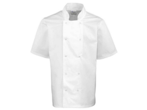 Premier Unisex Short Sleeve Stud Front Jacket White