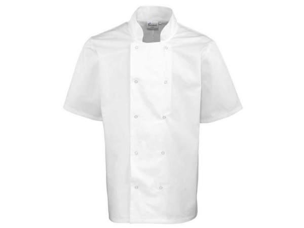 Premier Unisex Short Sleeve Stud Front Jacket White