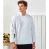 Premier Unisex Long Sleeve Stud Front Jacket White on Model