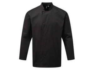 Premier Essential Long Sleeve Chef's Jacket Black on Model